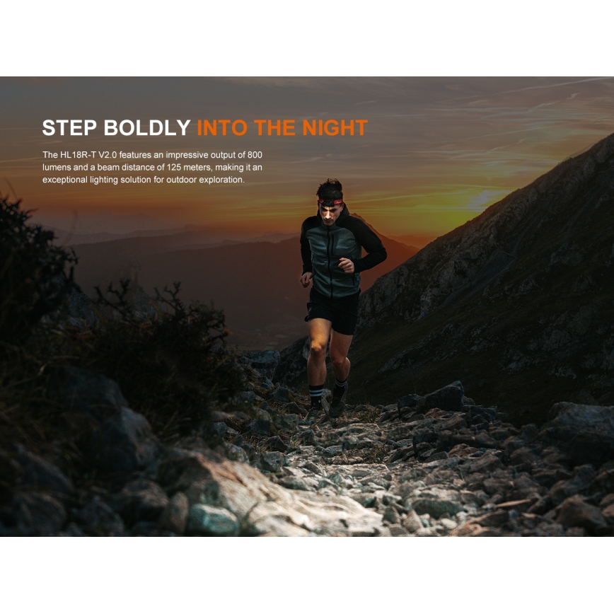 Fenix HL18RTV20BLC - Lanterna de cabeça LED com regulação LED/USB/3xAAA IP66 800 lm 160 h 1900 mAh preto/laranja