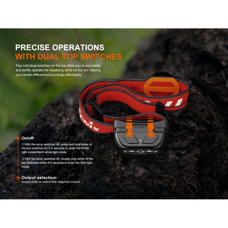 Fenix HL18RTV20BLC - Lanterna de cabeça LED com regulação LED/USB/3xAAA IP66 800 lm 160 h 1900 mAh preto/laranja