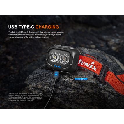 Fenix HL18RTV20BLC - Lanterna de cabeça LED com regulação LED/USB/3xAAA IP66 800 lm 160 h 1900 mAh preto/laranja