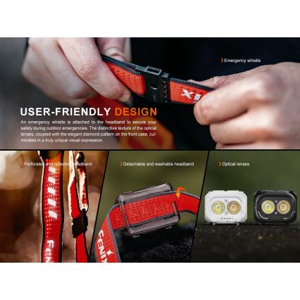 Fenix HL18RTV20WHT - LED Regulação recarregável lanterna de cabeça LED/USB IP66 800 brilhante 160 h branco/preto