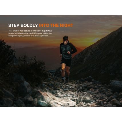 Fenix HL18RTV20WHT - LED Regulação recarregável lanterna de cabeça LED/USB IP66 800 brilhante 160 h branco/preto