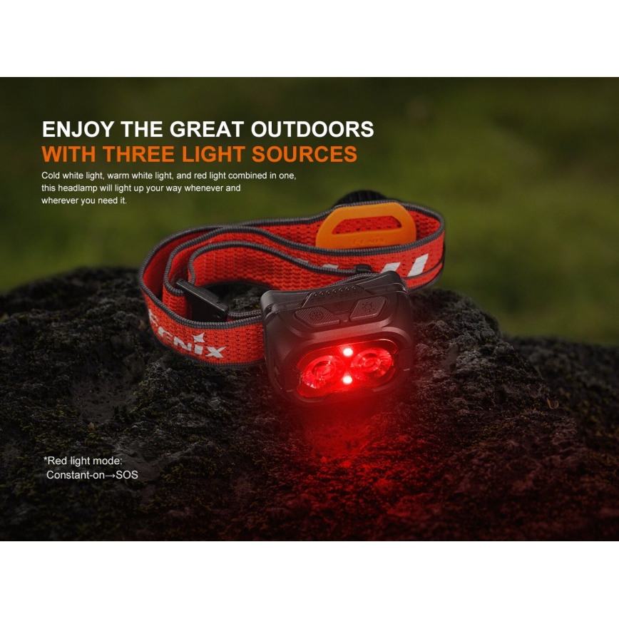 Fenix HL18RTV20WHT - LED Regulação recarregável lanterna de cabeça LED/USB IP66 800 brilhante 160 h branco/preto