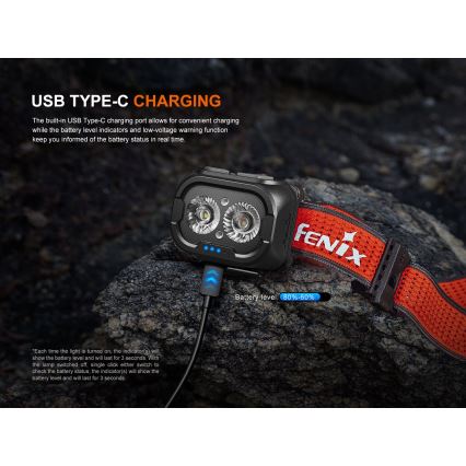 Fenix HL18RTV20WHT - LED Regulação recarregável lanterna de cabeça LED/USB IP66 800 brilhante 160 h branco/preto