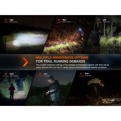 Fenix HL32RTRED - Lanterna de cabeça recarregável LED LED/USB/3xAAA IP66 800 lm 300 h vermelho/laranja