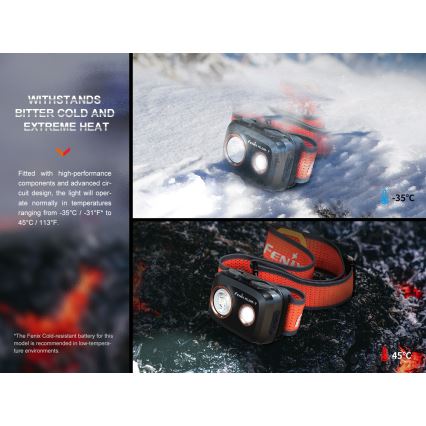 Fenix HL32RTRED - Lanterna de cabeça recarregável LED LED/USB/3xAAA IP66 800 lm 300 h vermelho/laranja