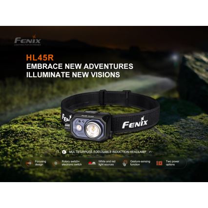 Fenix HL45R - LED Regulação recarregável focagem lanterna de cabeça LED/USB IP66 1000 brilhante 240 h preto
