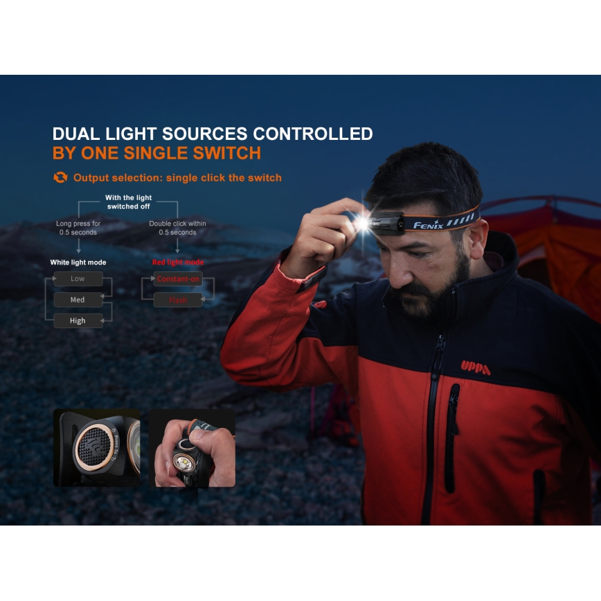 Fenix HM23V20 - LED Regulação lanterna de cabeça LED/1xAA IP68 300 lm 100 h