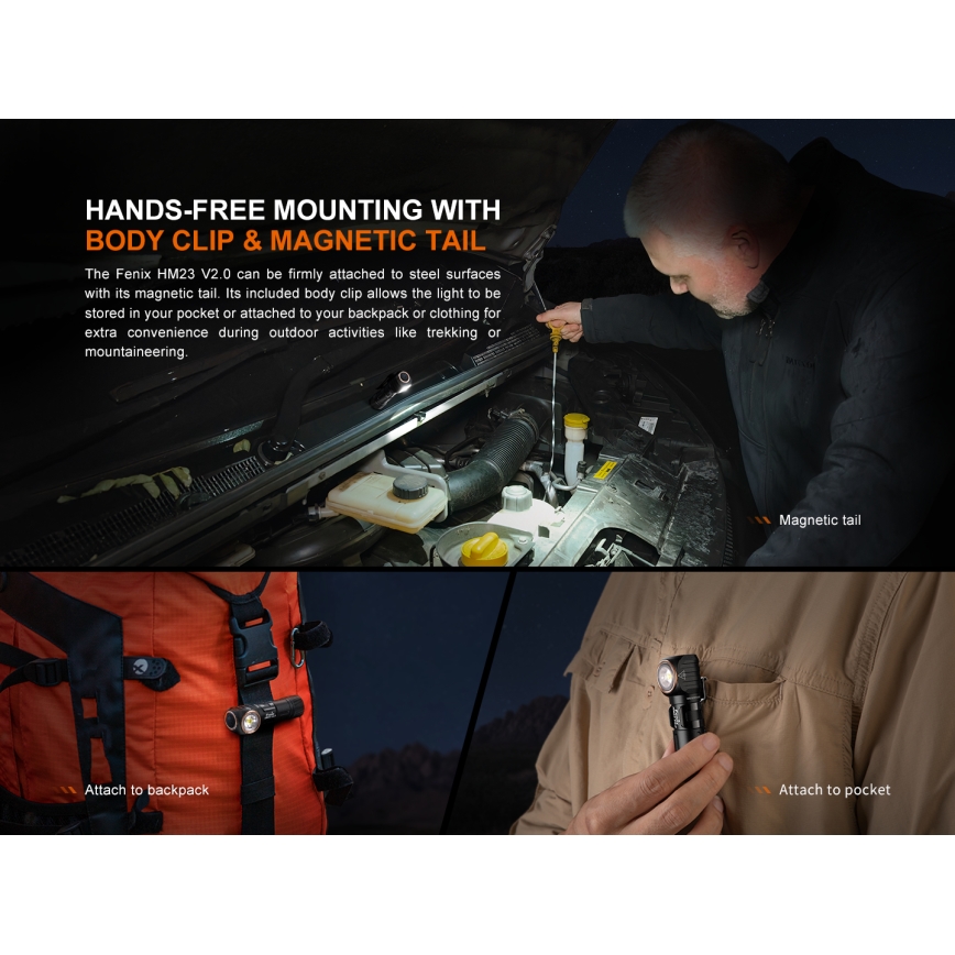 Fenix HM23V20 - LED Regulação lanterna de cabeça LED/1xAA IP68 300 lm 100 h