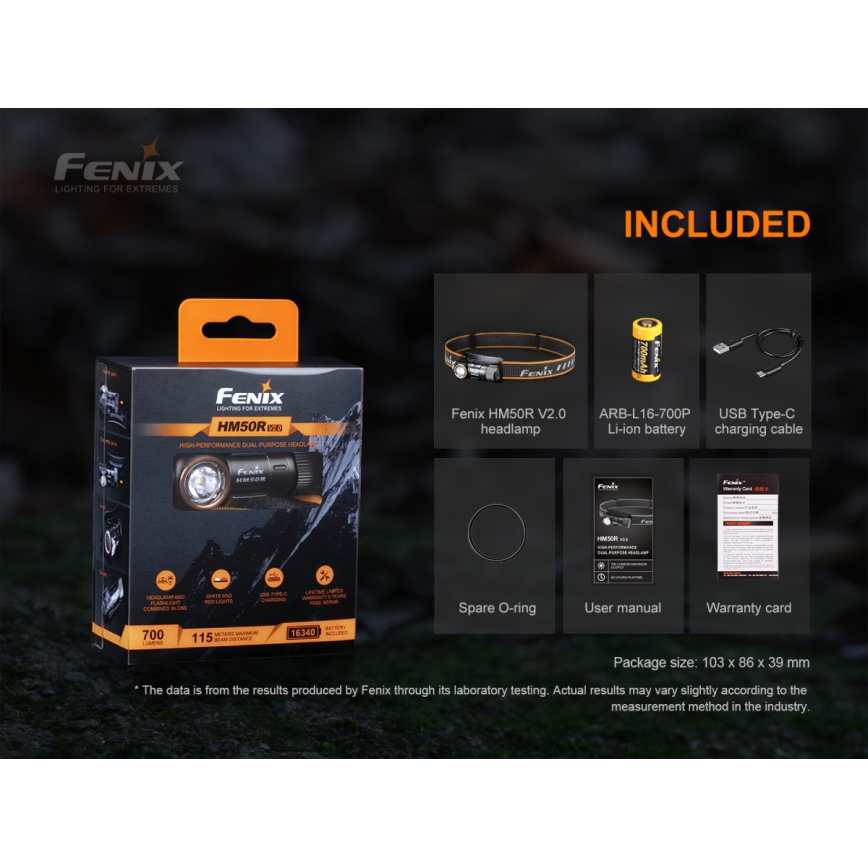Fenix HM50RV20 - Lanterna de cabeça recarregável LED 3xLED/USB/1xCR123A IP68 700 brilhante 120 h 700 mAh