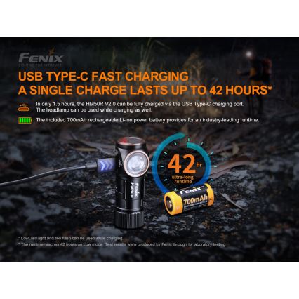 Fenix HM50RV20 - Lanterna de cabeça recarregável LED 3xLED/USB/1xCR123A IP68 700 brilhante 120 h 700 mAh