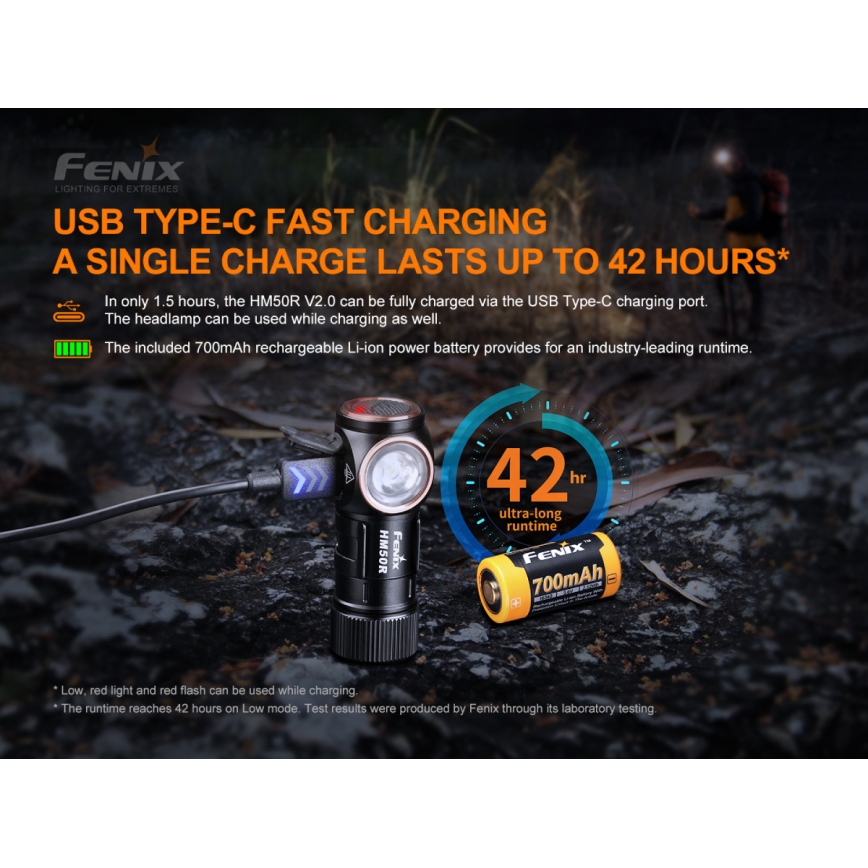 Fenix HM50RV20 - Lanterna de cabeça recarregável LED 3xLED/USB/1xCR123A IP68 700 brilhante 120 h 700 mAh