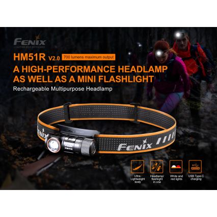 Fenix HM51RV20 - Lanterna de cabeça recarregável LED 3xLED/1xCR123A/USB IP68 700 lm 120 h 700 m