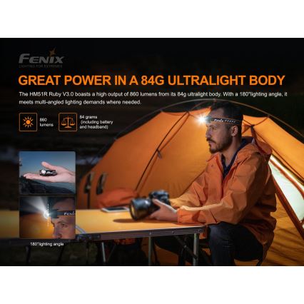 Fenix HM51RV30 - Lanterna frontal recarregável LED com controle de intensidade LED/USB/1xCR123A 950 mAh IP68 860 lm 125 h laranja