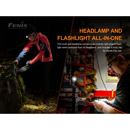 Fenix HM51RV30 - Lanterna frontal recarregável LED com controle de intensidade LED/USB/1xCR123A 950 mAh IP68 860 lm 125 h laranja