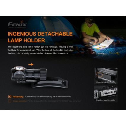 Fenix HM51RV30 - Lanterna frontal recarregável LED com controle de intensidade LED/USB/1xCR123A 950 mAh IP68 860 lm 125 h laranja