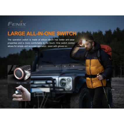 Fenix HM51RV30 - Lanterna frontal recarregável LED com controle de intensidade LED/USB/1xCR123A 950 mAh IP68 860 lm 125 h laranja