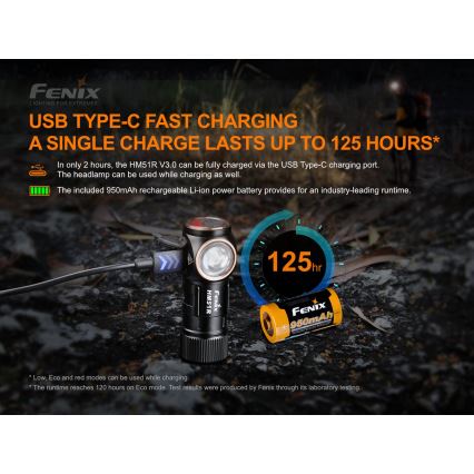 Fenix HM51RV30 - Lanterna frontal recarregável LED com controle de intensidade LED/USB/1xCR123A 950 mAh IP68 860 lm 125 h laranja