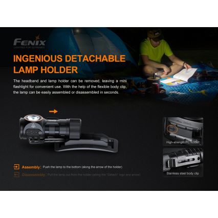 Fenix HM51RV3ABL - Lanterna frontal recarregável com LED e regulação de intensidade LED/USB/1xCR123A 950 mAh IP68 860 lm 125 h preta