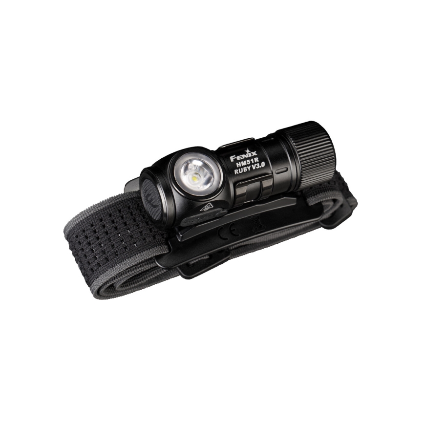 Fenix HM51RV3ABL - Lanterna frontal recarregável com LED e regulação de intensidade LED/USB/1xCR123A 950 mAh IP68 860 lm 125 h preta