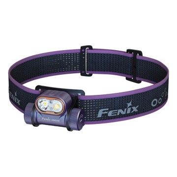 Fenix HM55RPRP - Lanterna frontal recarregável LED com regulação de intensidade LED/USB/1xCR123A 1600 mAh IP68 1200 lm 141,2 h roxo/preto