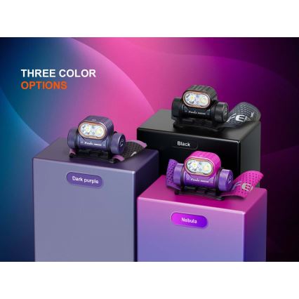 Fenix HM55RPRP - Lanterna frontal recarregável LED com regulação de intensidade LED/USB/1xCR123A 1600 mAh IP68 1200 lm 141,2 h roxo/preto