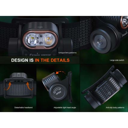 Fenix HM55RPRP - Lanterna frontal recarregável LED com regulação de intensidade LED/USB/1xCR123A 1600 mAh IP68 1200 lm 141,2 h roxo/preto