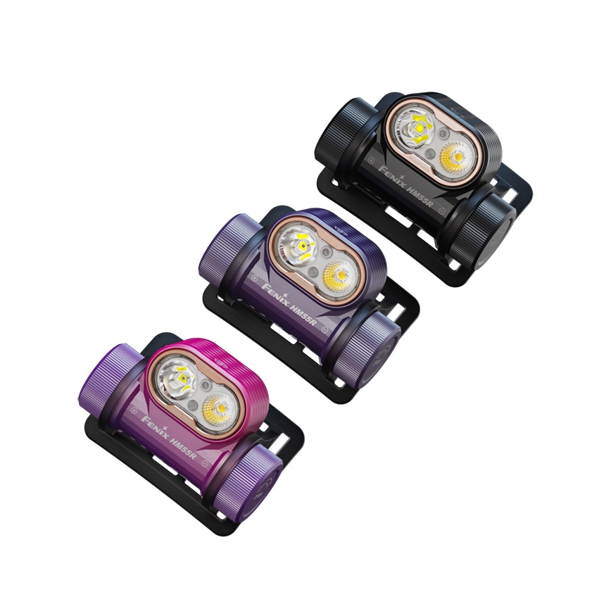 Fenix HM55RPRP - Lanterna frontal recarregável LED com regulação de intensidade LED/USB/1xCR123A 1600 mAh IP68 1200 lm 141,2 h roxo/preto