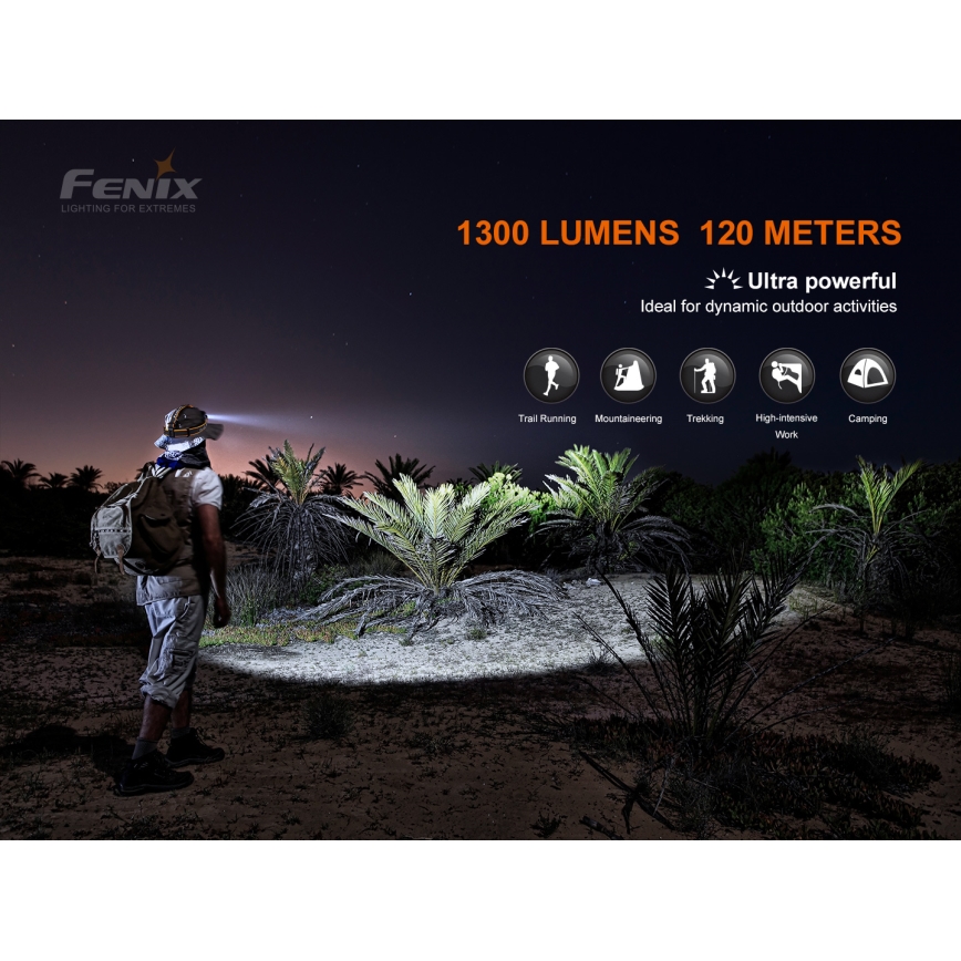 Fenix HM60R - Lanterna de cabeça LED com regulação 4xLED/USB/2xCR123A IP68 1300 brilhante 300 h 3400 mAh