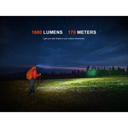 Fenix HM60RV20 - Lanterna de cabeça recarregável LED/USB com brilho ajustável, 4000 mAh, IP68, 1600 lm, 292 h, laranja