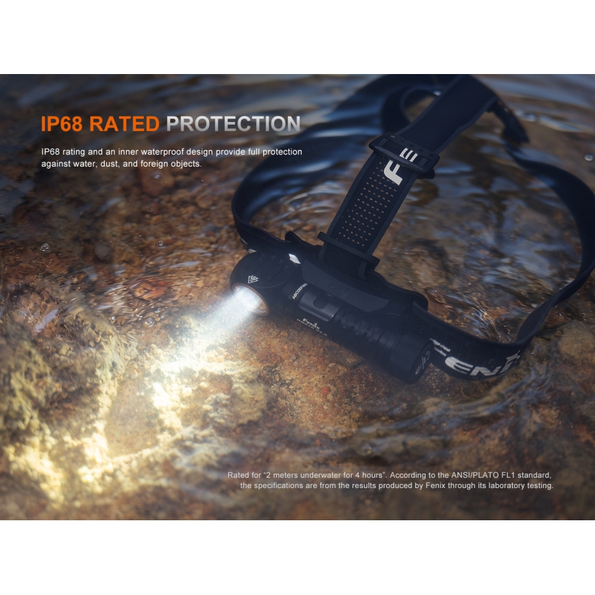 Fenix HM61RV30 - Lanterna frontal LED recarregável com intensidade regulável LED/USB/1xCR123A 4000 mAh IP68 1800 lm 400 h preta