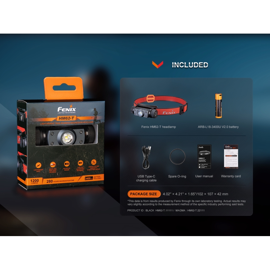 Fenix HM62TMGM - Lanterna de cabeça LED com regulação LED/USB IP68 1200 brilhante 280 h 3400 mAh