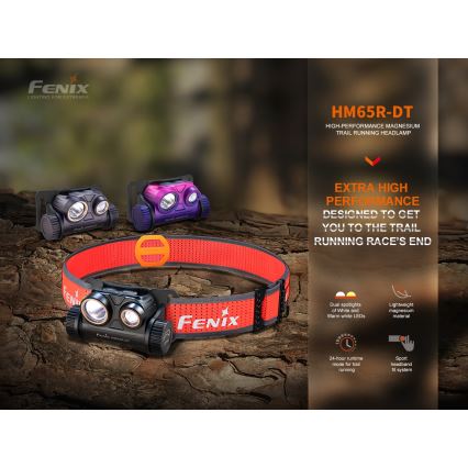 Fenix HM65RDTPRP - Lanterna de cabeça recarregável LED LED/USB IP68 1500 lm 300 h roxo/preto