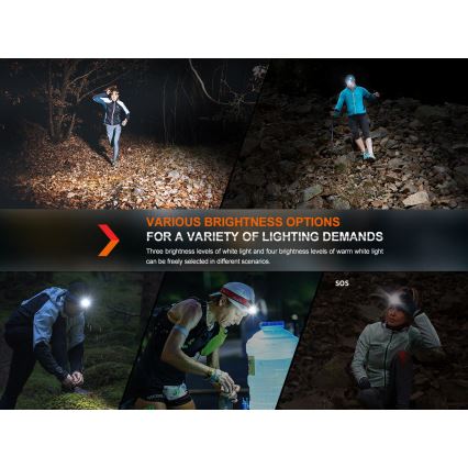 Fenix HM65RTV20PRP - Lanterna de cabeça LED com regulação LED/USB/2xCR123A IP68 1600 lm 300h 3400 mAh preto/roxo