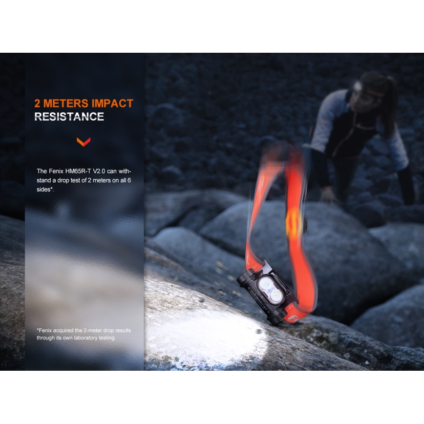 Fenix HM65RTV20PRP - Lanterna de cabeça LED com regulação LED/USB/2xCR123A IP68 1600 lm 300h 3400 mAh preto/roxo