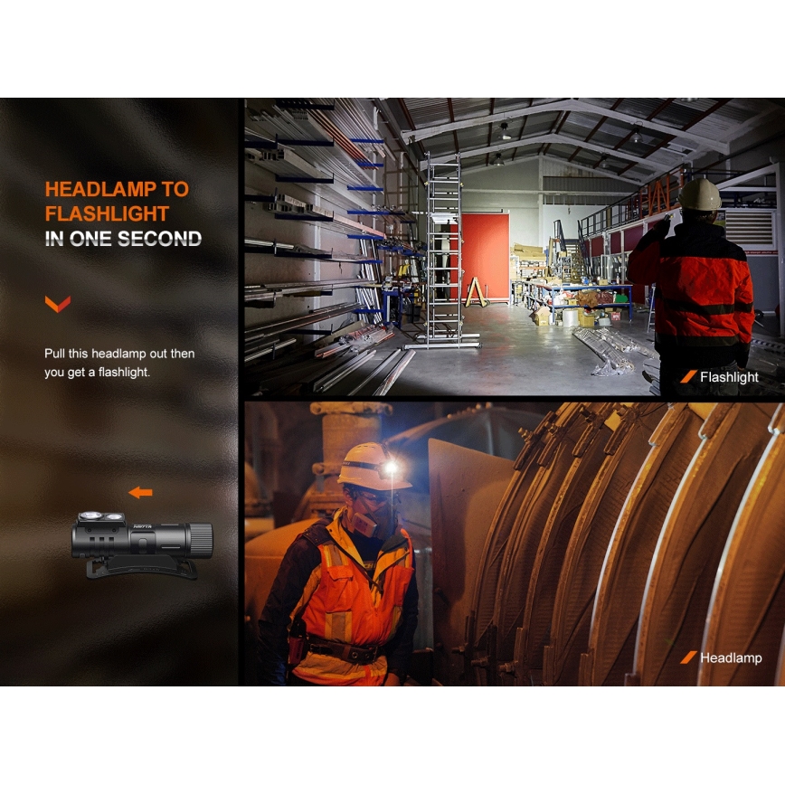 Fenix HM71R - Lanterna de cabeça recarregável LED LED/USB IP68 2700 brilhante 400 h 5000 mAh