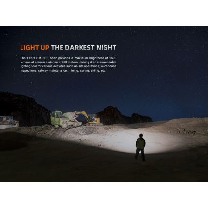 Fenix HM75RTOPAZ - Lanterna de cabeça LED com regulação LED/USB IP68 1600 brilhante 210 h 4000 mAh
