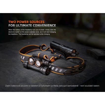 Fenix HM75RTOPAZ - Lanterna de cabeça LED com regulação LED/USB IP68 1600 brilhante 210 h 4000 mAh