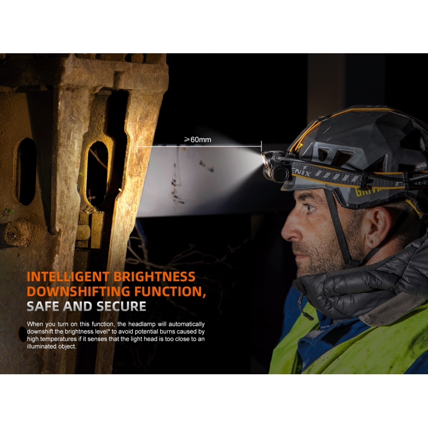 Fenix HM75RTOPAZ - Lanterna de cabeça LED com regulação LED/USB IP68 1600 brilhante 210 h 4000 mAh