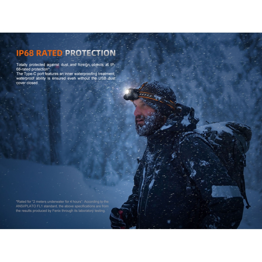 Fenix HM75RTOPAZ - Lanterna de cabeça LED com regulação LED/USB IP68 1600 brilhante 210 h 4000 mAh