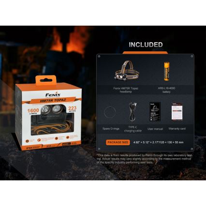 Fenix HM75RTOPAZ - Lanterna de cabeça LED com regulação LED/USB IP68 1600 brilhante 210 h 4000 mAh