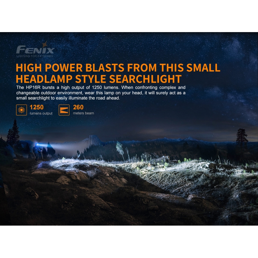 Fenix HP16R1250 - Lanterna de cabeça recarregável LED 3xLED/USB 4xAA IP66 1250 Eu 600 h 3000 mAh