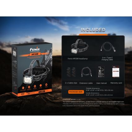 Fenix HP35R - Lanterna frontal LED recarregável e regulável LED/USB 5000 mAh IP66 4000 lm 500 h preta