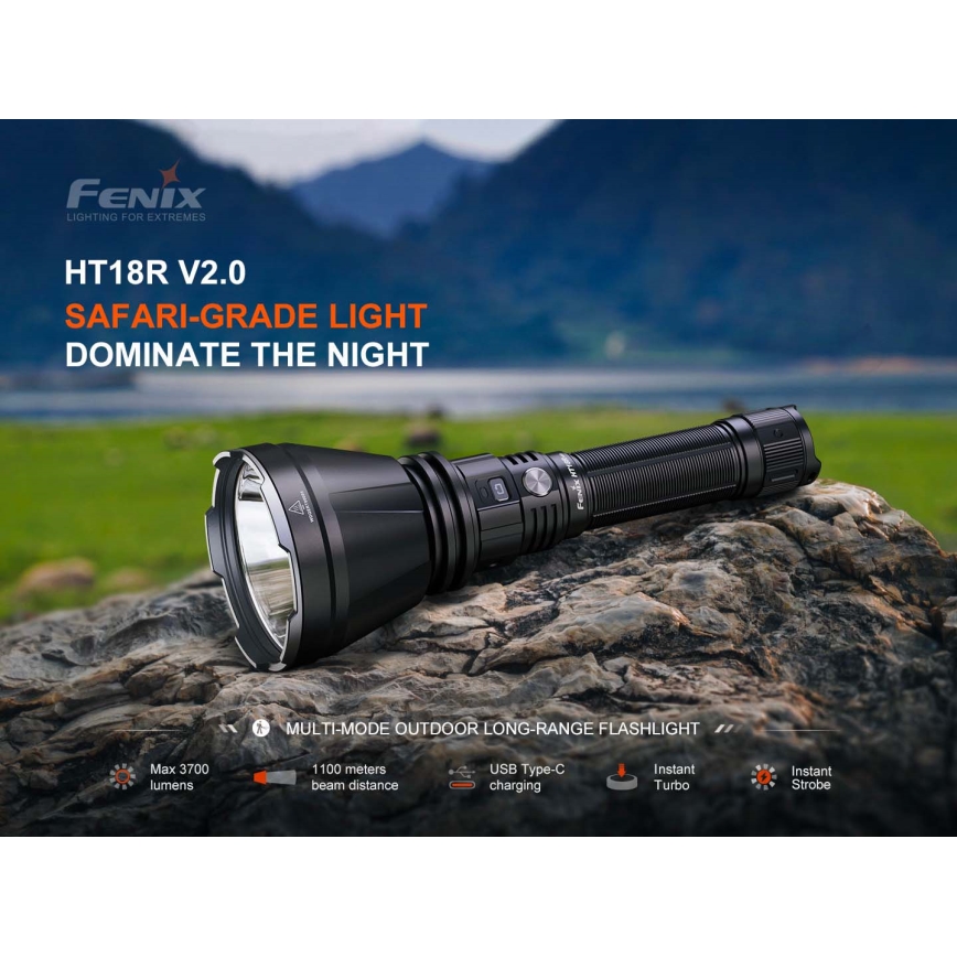Fenix HT18RV20 - Lanterna LED recarregável dimerizável USB 6000 mAh IP68 3700 lm 87 h preta