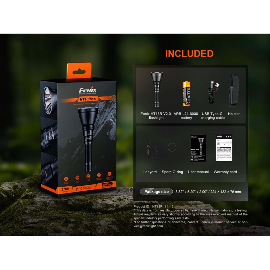 Fenix HT18RV20 - Lanterna LED recarregável dimerizável USB 6000 mAh IP68 3700 lm 87 h preta
