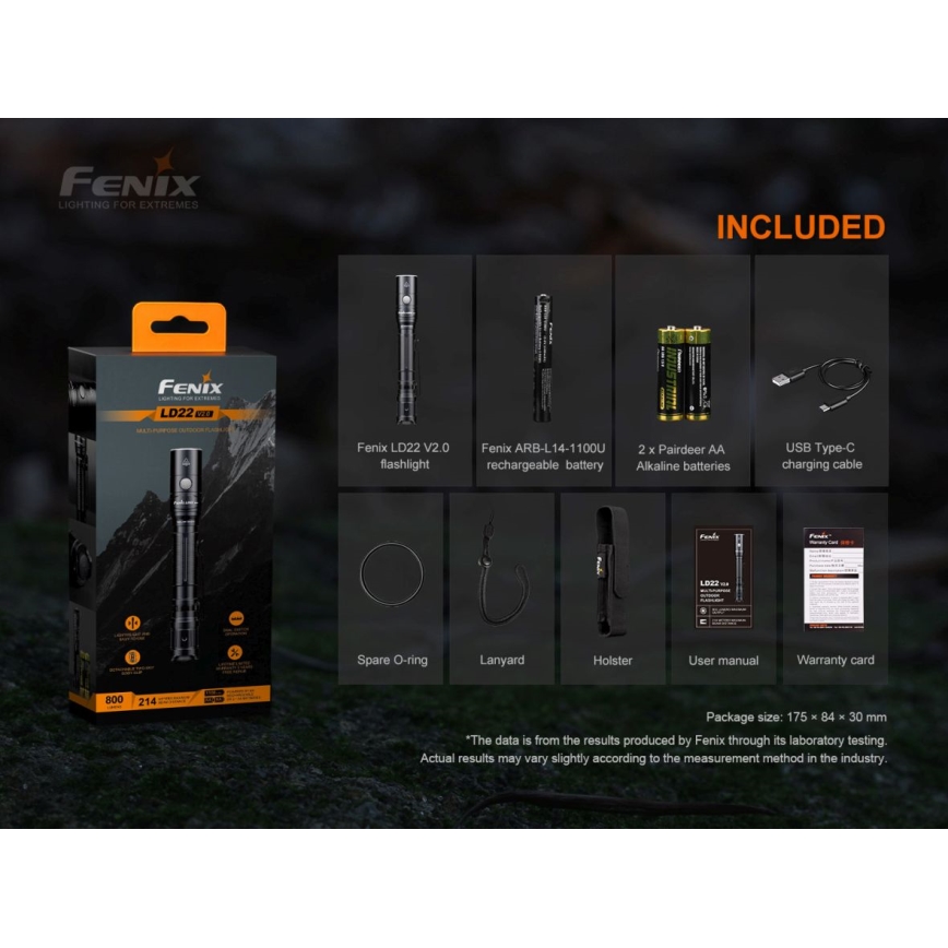 Fenix LD22V20 - Lanterna LED Recarregável LED/USB IP66 800 lm 220 hrs
