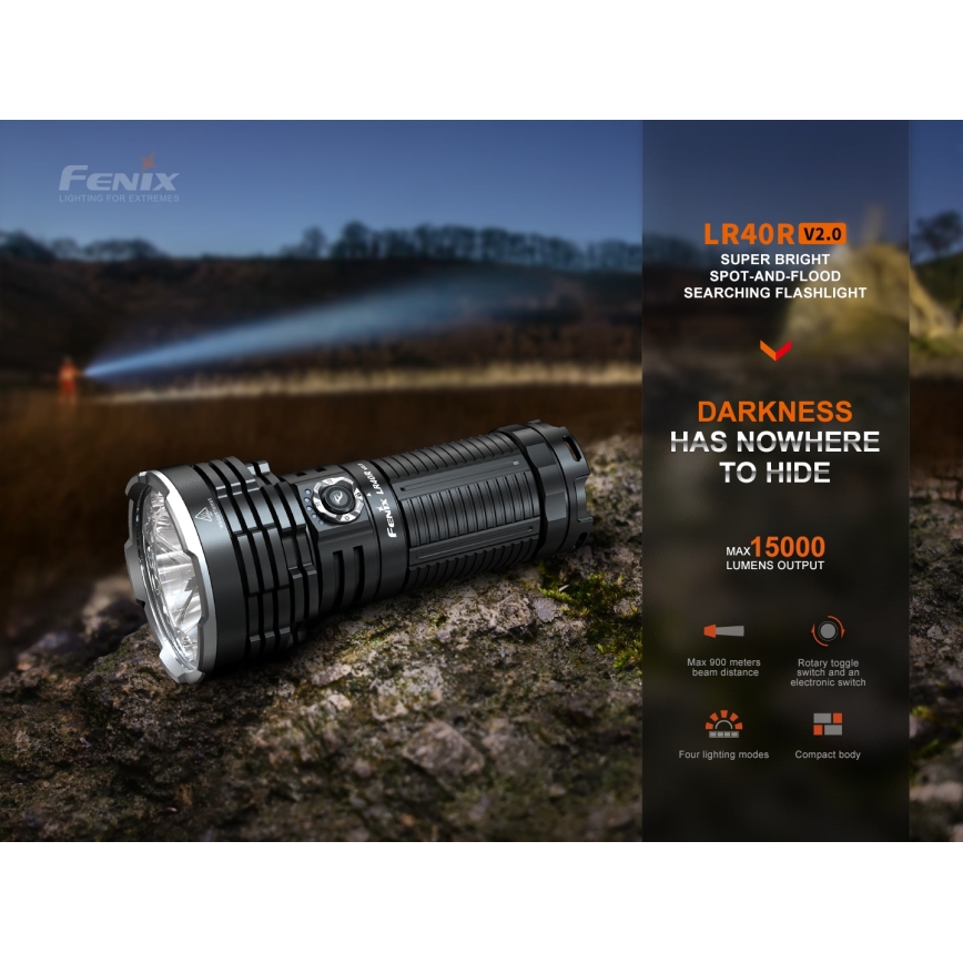 Fenix LR40RV20 - Lanterna recarregável LED LED/USB IP68 15000 brilhante 177 h 5000 mAh