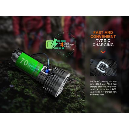 Fenix LR40RV20 - Lanterna recarregável LED LED/USB IP68 15000 brilhante 177 h 5000 mAh