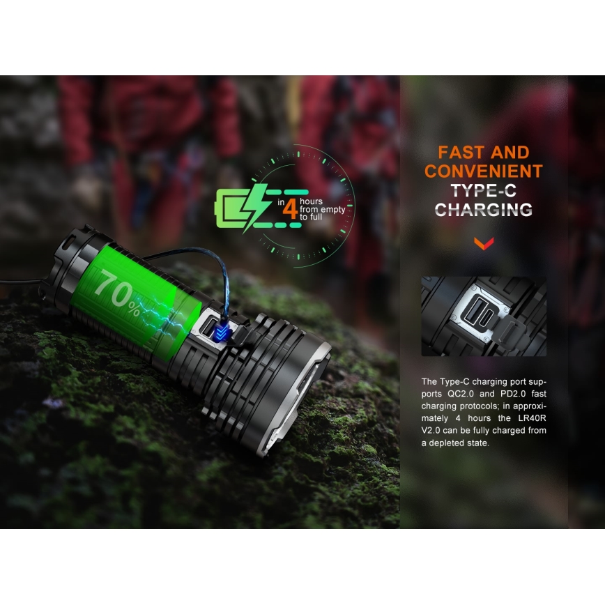 Fenix LR40RV20 - Lanterna recarregável LED LED/USB IP68 15000 brilhante 177 h 5000 mAh