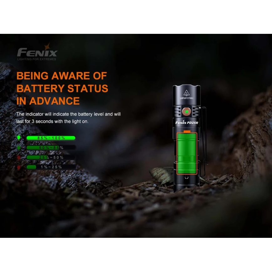 Fenix PD25R - Lanterna recarregável LED LED/USB/1xCR123A IP68 800 lm 70 h 700 mAh