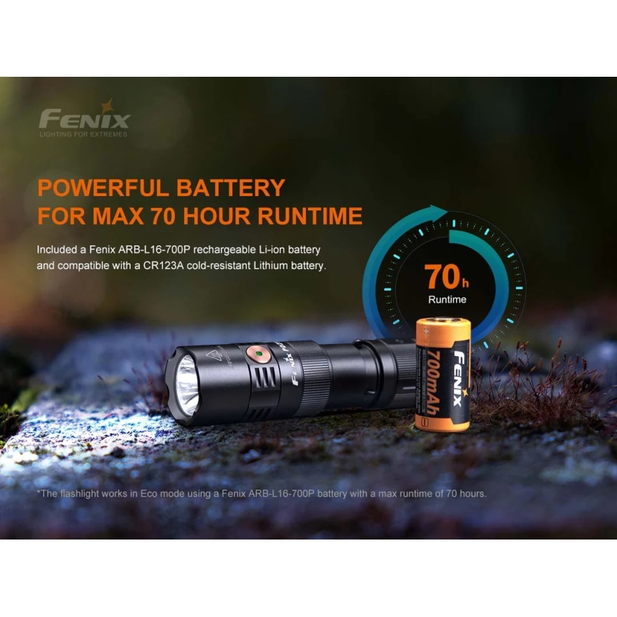 Fenix PD25R - Lanterna recarregável LED LED/USB/1xCR123A IP68 800 lm 70 h 700 mAh